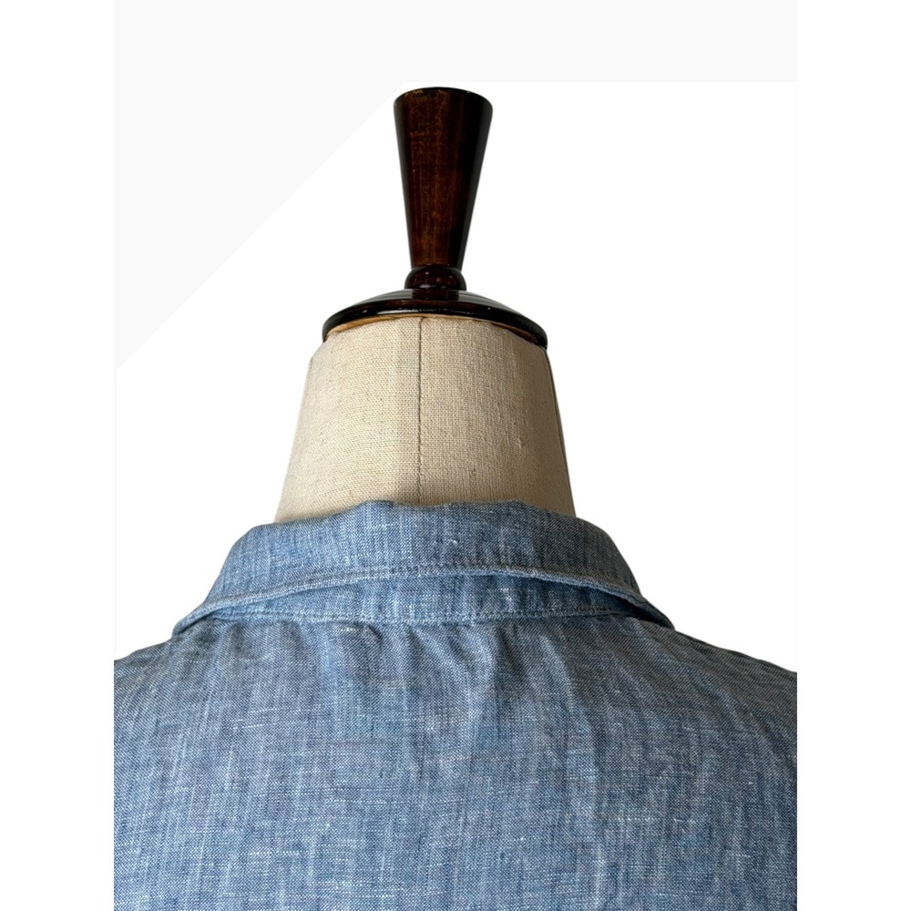 Garnet Hill Linen Button Down Shirt Women 8 Blue Short Sleeve Preppy Lagenlook - Picture 6 of 9
